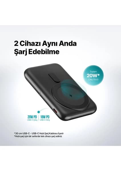 TTEC 2BB221S ReCharger Pro M 10.000mAh MagSafe Uyumlu PD 20W Standlı Kablosuz Taşınabilir Hızlı Şarj Aleti Siyah thumbnail 2
