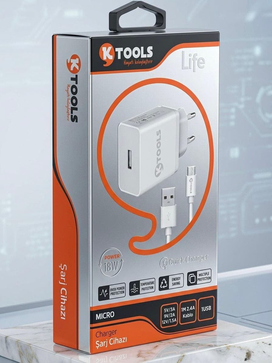 KTOOLS Life 18W Micro USB Hızlı Şarj Adaptörü + Micro USB Kablo thumbnail 2