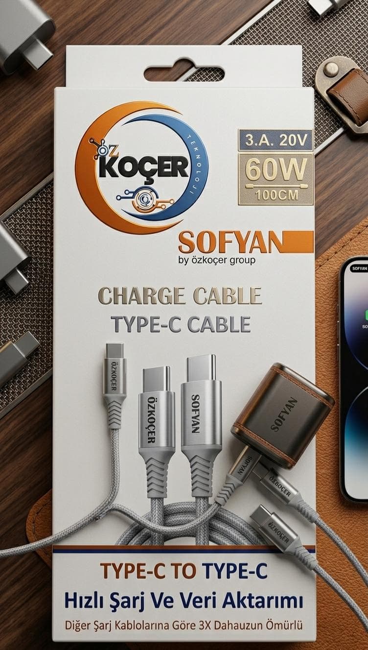 Sofyan 60W Type-C to Type-C Hızlı Şarj ve Data Kablosu (100CM | 3A) thumbnail 2