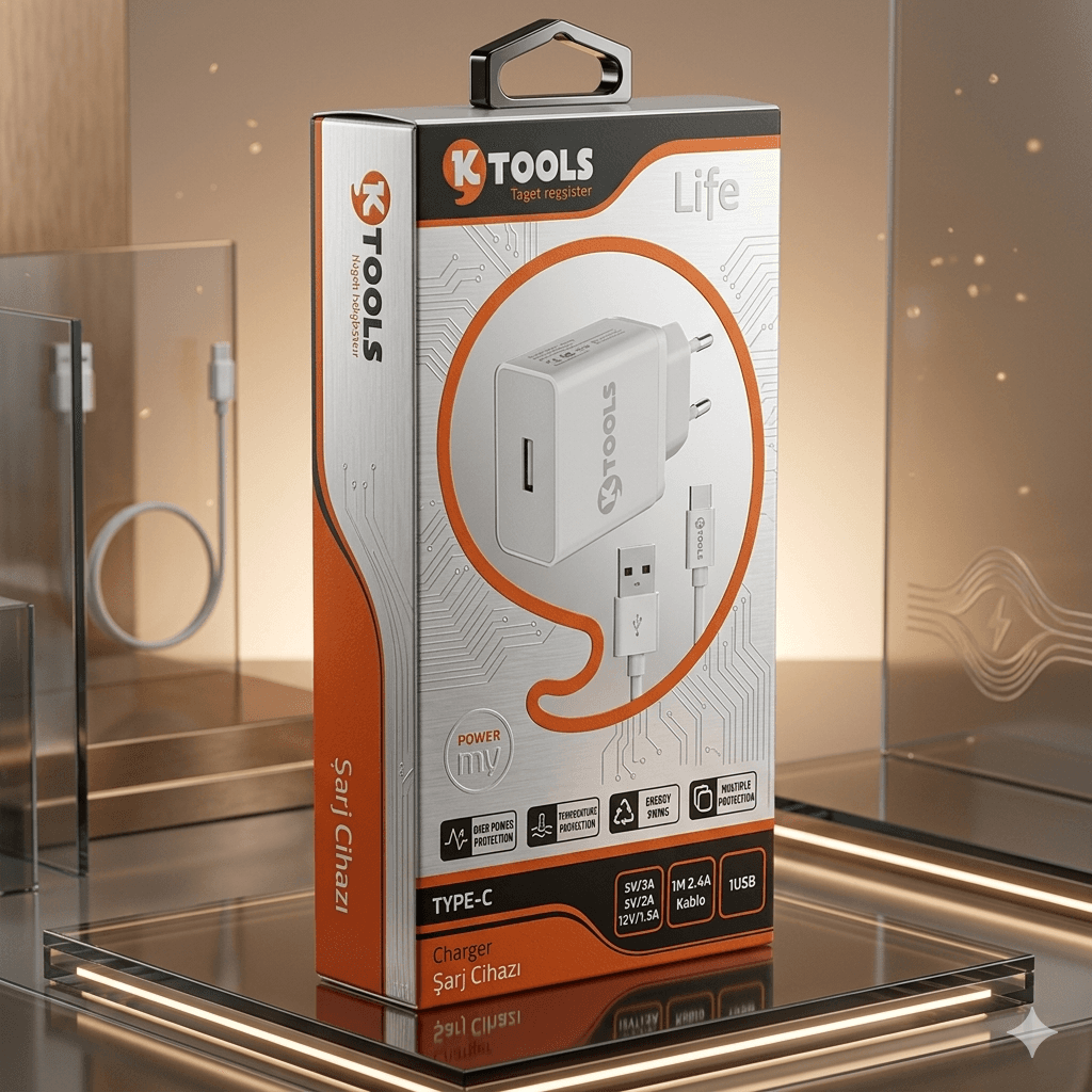 KTOOLS Life 12W 2.4A USB Hızlı Şarj Adaptörü + Type-C Kablo