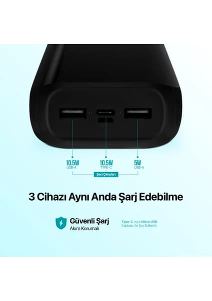 Ttec 30.000 mAh Ultra Taşınabilir Powerbank 2BB190 (3 Çıkışlı Hızlı Şarj) thumbnail 3