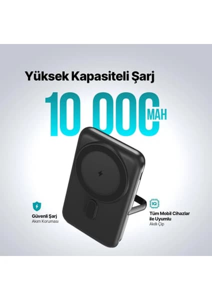 TTEC 2BB221S ReCharger Pro M 10.000mAh MagSafe Uyumlu PD 20W Standlı Kablosuz Taşınabilir Hızlı Şarj Aleti Siyah thumbnail 4