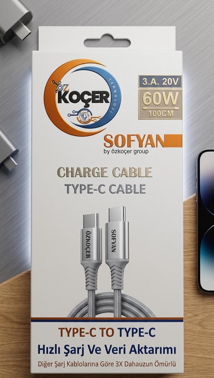 Sofyan 60W Type-C to Type-C Hızlı Şarj ve Data Kablosu (100CM | 3A)