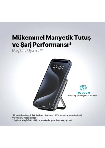 TTEC 2BB221S ReCharger Pro M 10.000mAh MagSafe Uyumlu PD 20W Standlı Kablosuz Taşınabilir Hızlı Şarj Aleti Siyah thumbnail 3